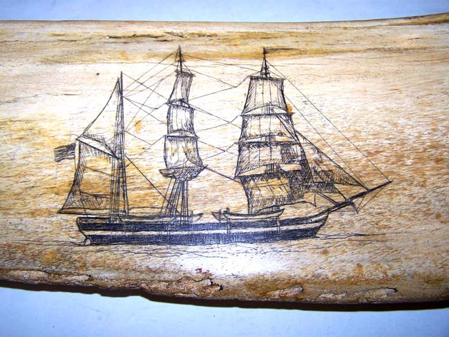 A Fine and Rare Whale's Jawbone Beautifully Scrimshawed and dated 1909. — image 6